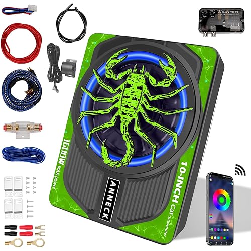 Upgraded 10" 1600W Slim Under Seat Car Subwoofer with Built-in Amp