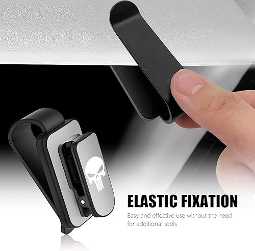 Miniatura 5 de 1 soporte para lentes para visera de automóvil, 1.39 x 2.67 pulgadas, diseño de calavera colmada, almacenamiento portátil personalizado para lentes