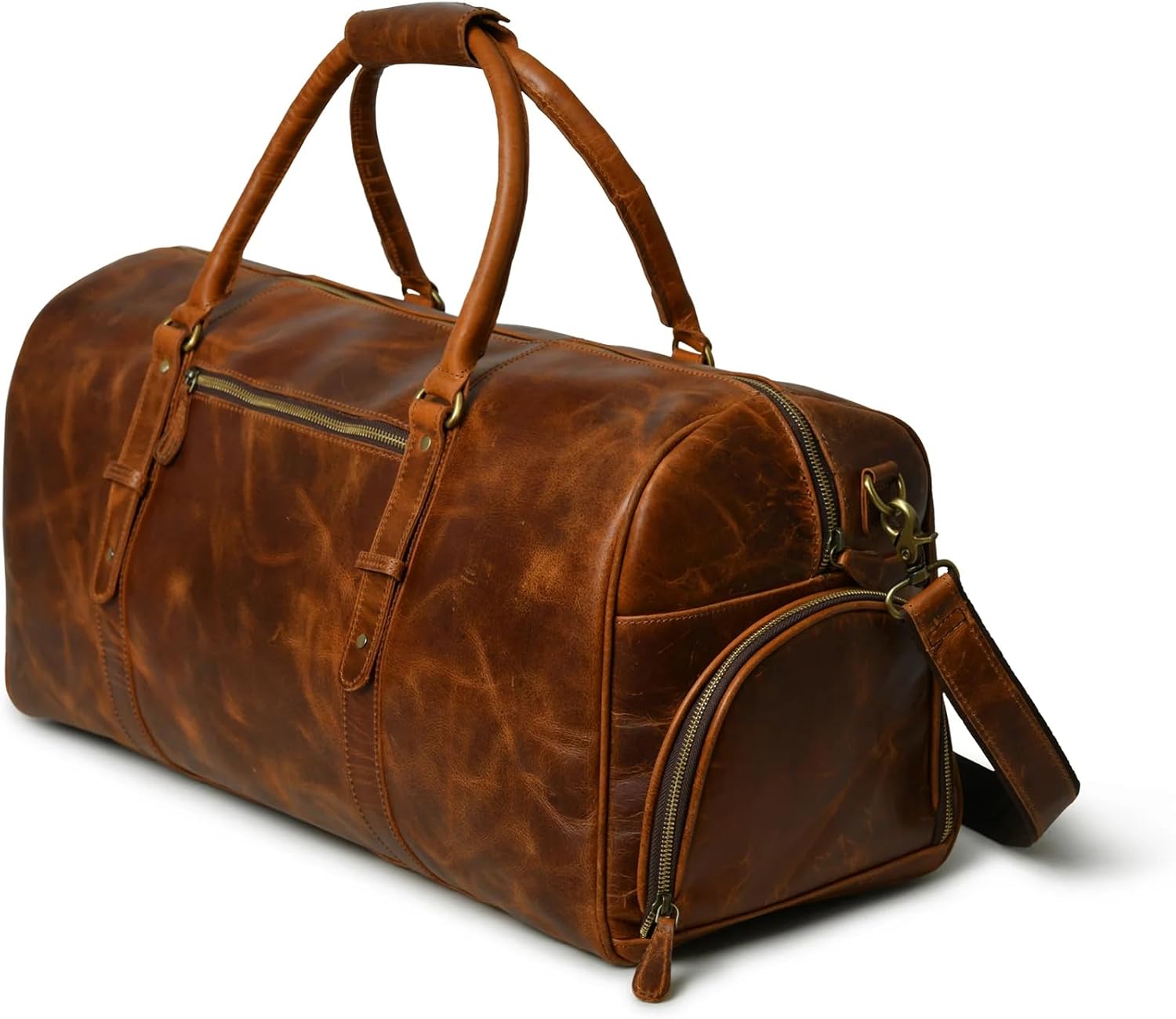 Premium Leather Duffle Bag with Dual Shoe Compartments Weekender Travel Bag for Men & Women FullGrain Leather Gym Bag