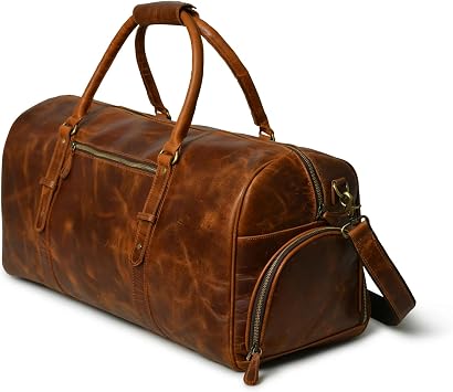 Premium Leather Duffle Bag with Dual Shoe Compartments Weekender Travel Bag for Men & Women FullGrain Leather Gym Bag