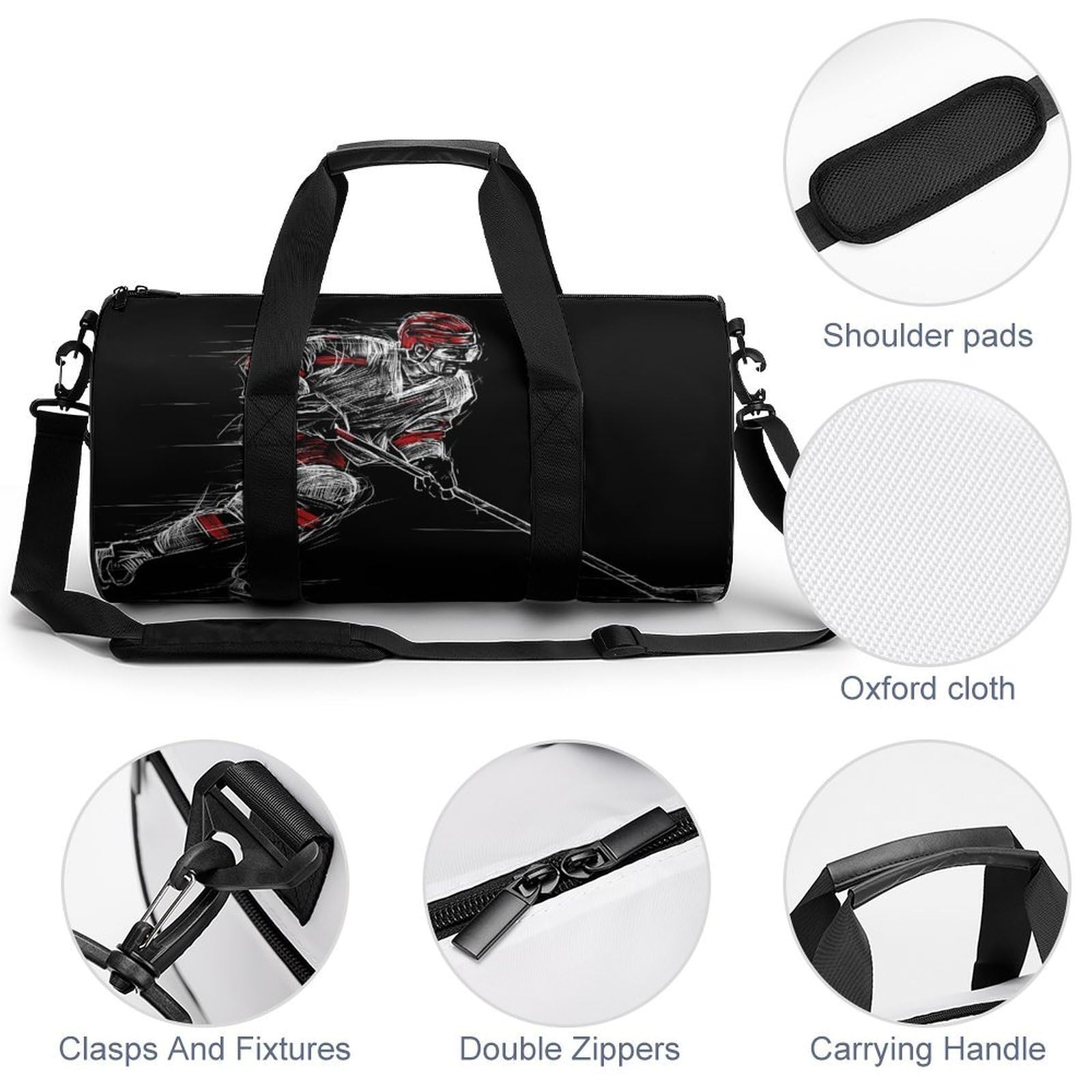 Hockey sur Glace Sac De Sport Gym Sac De Voyage Sac Week-End Duffel Bag pour Camping Randonnée Voyage 45x23x23cm
