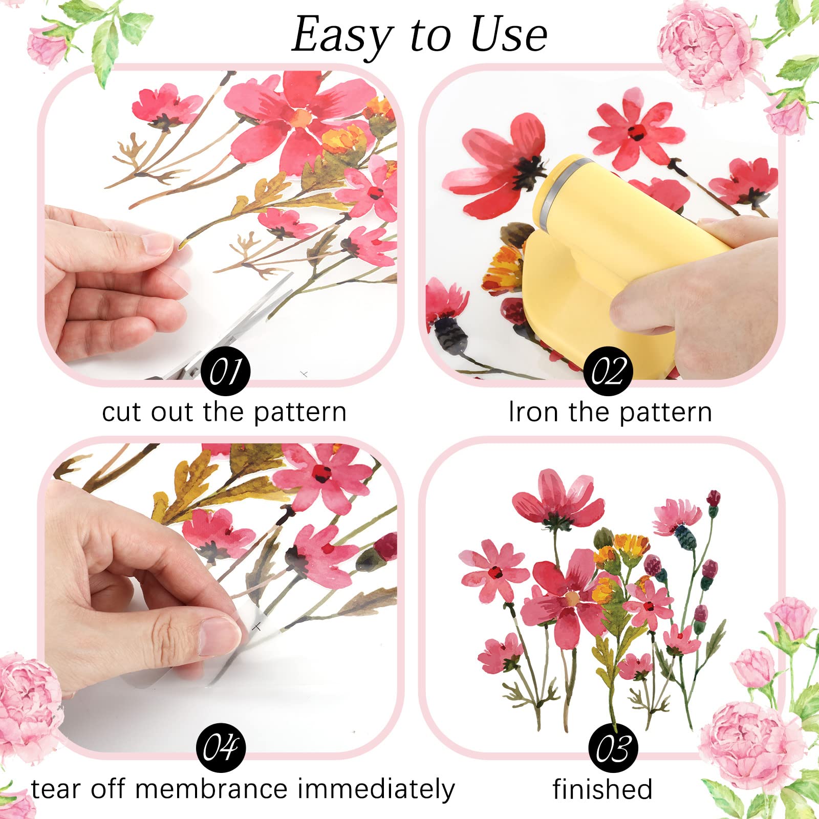 49 Pcs Flower & Butterfly Iron On Patches - Heat Transfer Decals For Clothing, Jackets, Bags