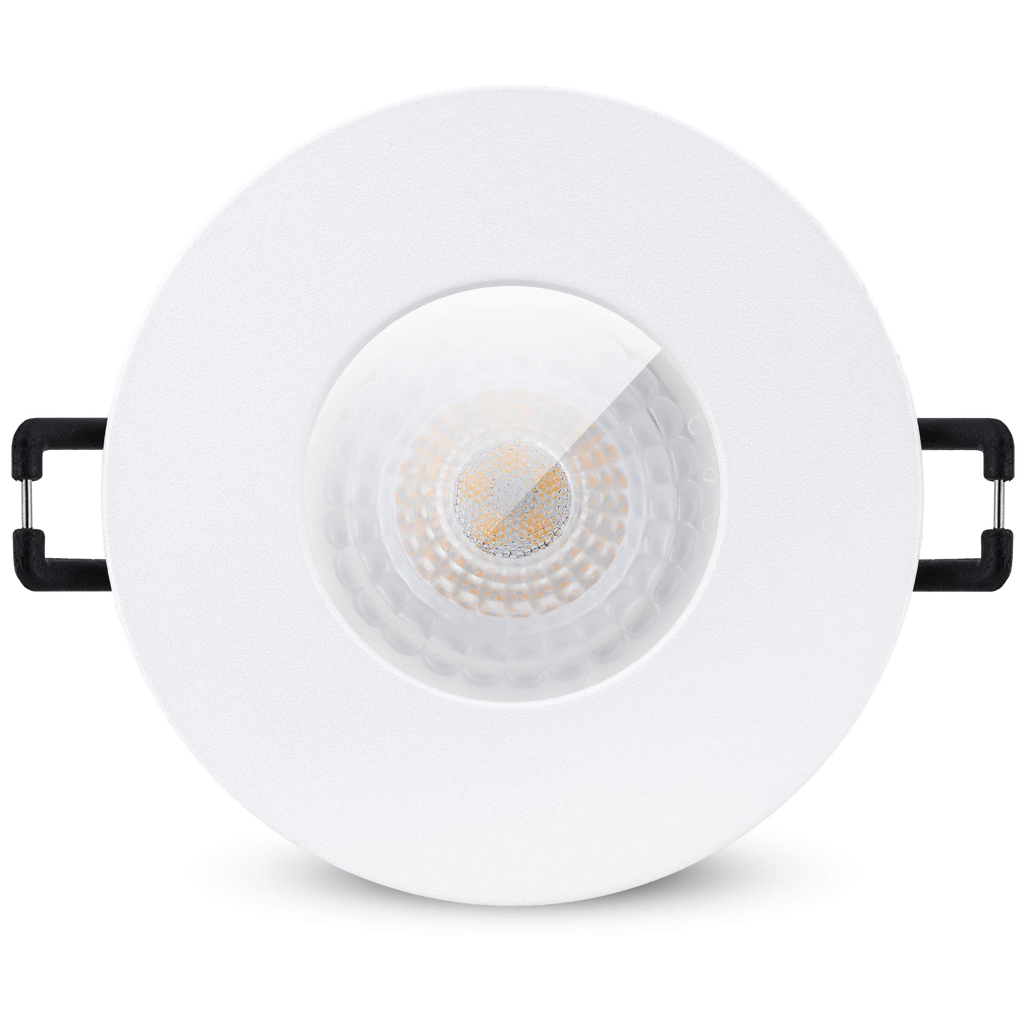 linovum ISAWO Einbaustrahler Bad IP65 mit LED Leuchtmittel 10 Stück - 4W neutralweiß 230V - Badeinbaustrahler flach weiß rund
