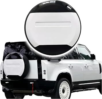 Spare Tire Cover fits for LR Defender 90/110/130 2 Door 4 Door 5Door 2020 2021 2022 2023 2024 2025 2026 Tyre Wheel Cover ProtectorFuji White + Glossy Black