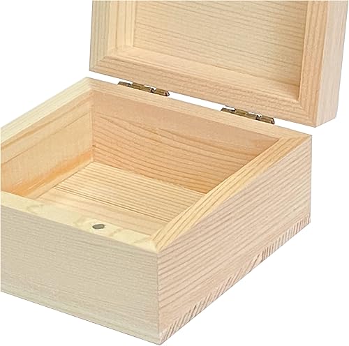 Miniatura 5 de Paquete de 6 cajas de madera sin terminar para manualidades, caja cuadrada de madera con tapa magnética con bisagras (3.5 x 3.5 x 1.9 pulgadas)