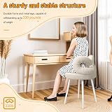 Reukmuuc Tabouret de coiffeuse, capacité de 150 kg avec protection antidérapante pour le sol, siège en mousse haute densité imitation laine, dossier cintré sans accoudoirs, chaise de table de - 3