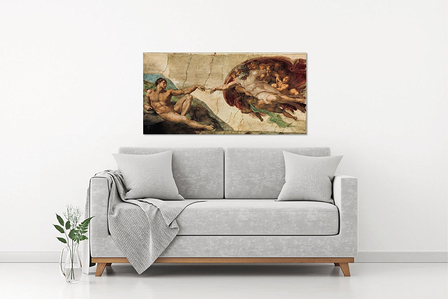 LuxHomeDecor Michelangelo BUONARROTI La creazione di Adamo 100x50 cm Quadro Stampa su Tela con Telaio in Legno