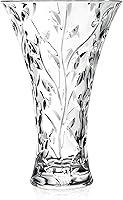 Lorren Home Trends Crystal Laurus Vase 11" - Italian Cut Crystal, Wide Mouth for Large Bouquets, Wedding Centerpiece