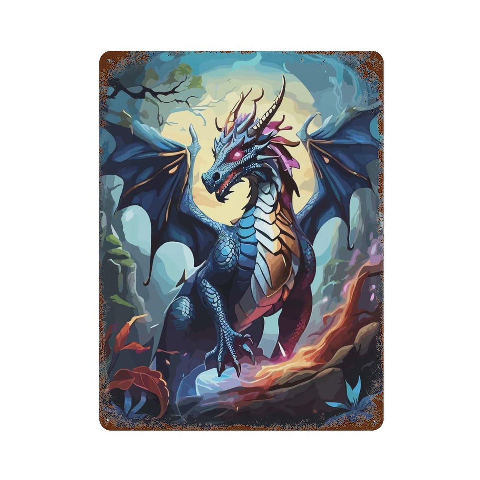 Decorative Tin Sign with The Blue Dragon Design 15.7"x11.8", for Garage, Bar And Workshop Decor, Farmhouse Wall Decor