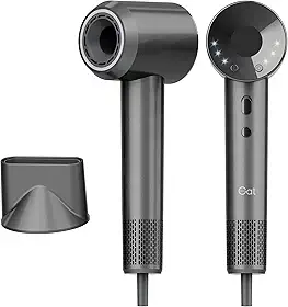 Gat Secador de Cabelo de Alta Velocidade com Íons Negativos, Alta Potência para Secagem Rápida, Controle Inteligente de Temperatura, 3 Níveis de Velocidade, Anti-Frizz, Leve e Portátil, com Bico Concentrador, Ideal para Uso Doméstico e Viagens (PRETO, 220V)