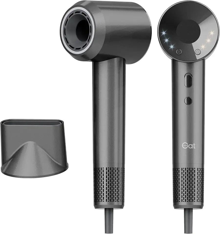 Gat Secador de Cabelo de Alta Velocidade com Íons Negativos, Alta Potência para Secagem Rápida, Controle Inteligente de Temperatura, 3 Níveis de Velocidade, Anti-Frizz, Leve e Portátil, com Bico Concentrador, Ideal para Uso Doméstico e Viagens (PRETO, 127V)