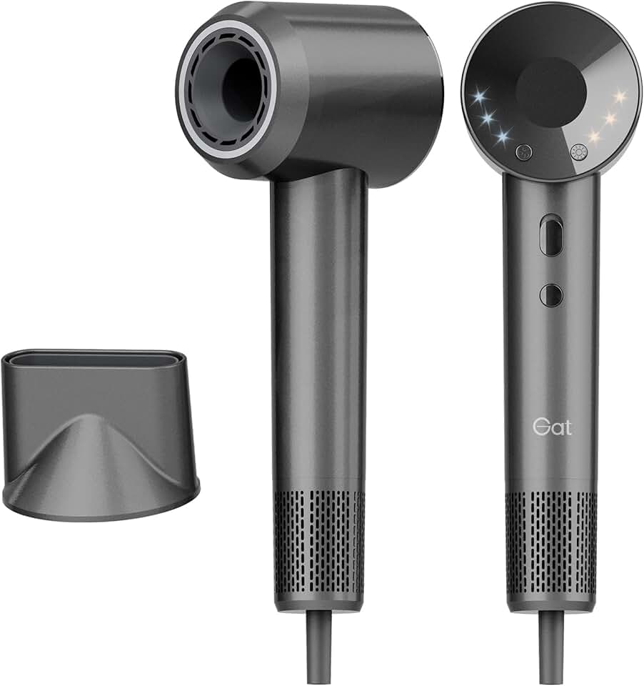 Gat Secador de Cabelo de Alta Velocidade com Íons Negativos, Alta Potência para Secagem Rápida, Controle Inteligente de Temperatura, 3 Níveis de Velocidade, Anti-Frizz, Leve e Portátil, com Bico Concentrador, Ideal para Uso Doméstico e Viagens (PRETO, 127V)