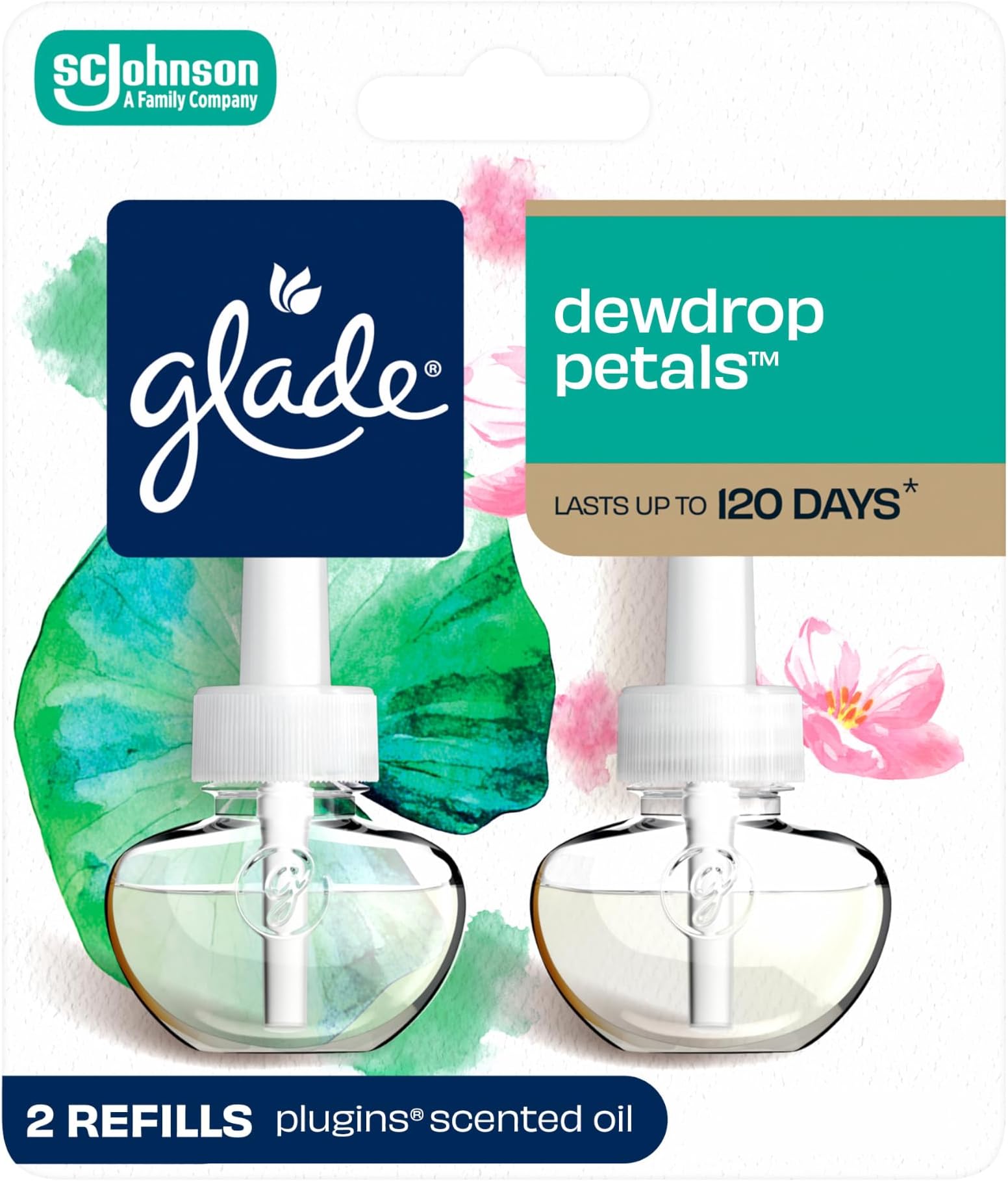 PlugIns Refills Air Freshener, Dewdrop Petals, Scented and Essential Oils for Home and Bathroom, 0.67 Fl Oz, 2 Count