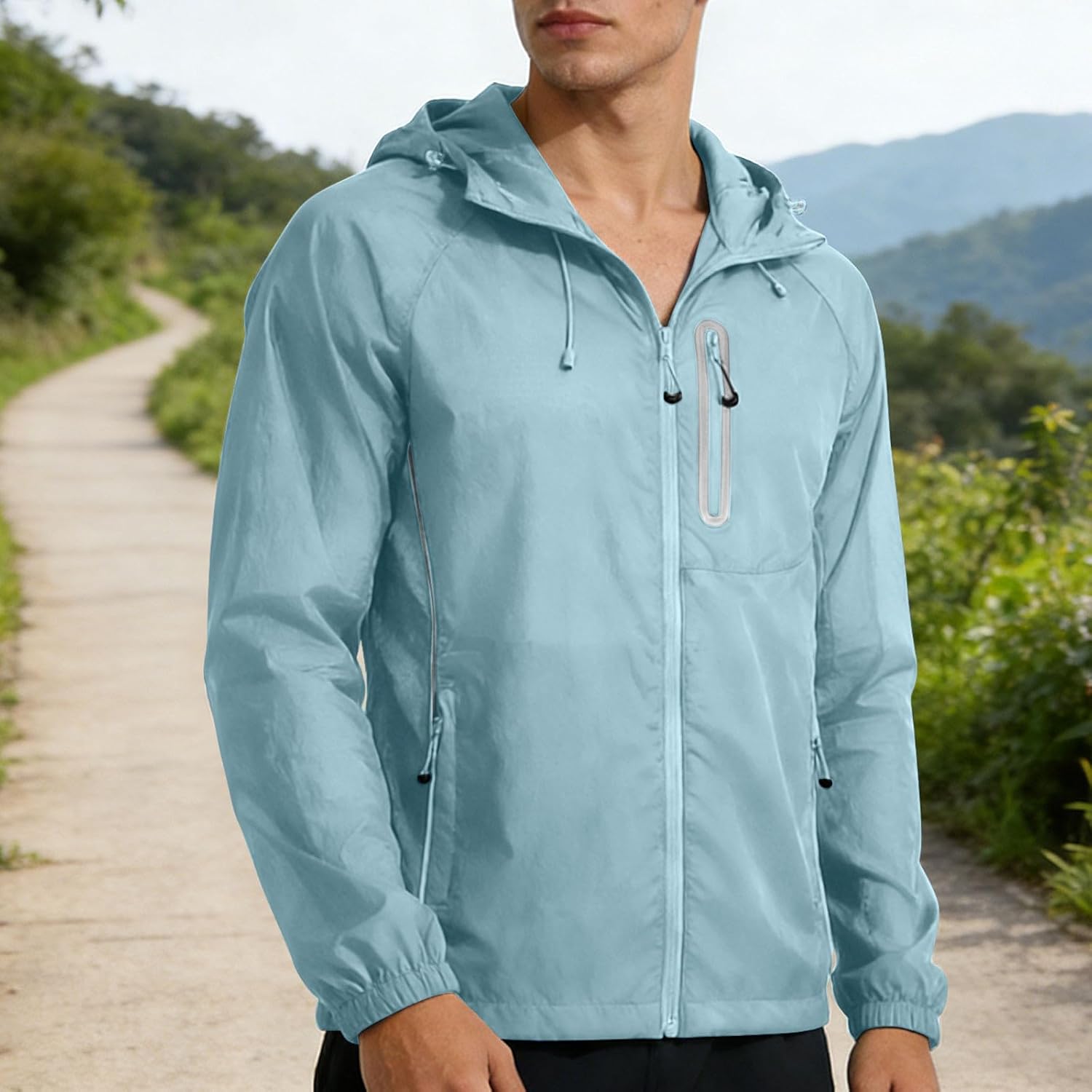 Mens UPF 50+ Sun Protection Hoodie Jacket Lightweight Full Zip Coat Long Sleeve Shirts for Outdoor Hiking Fishing