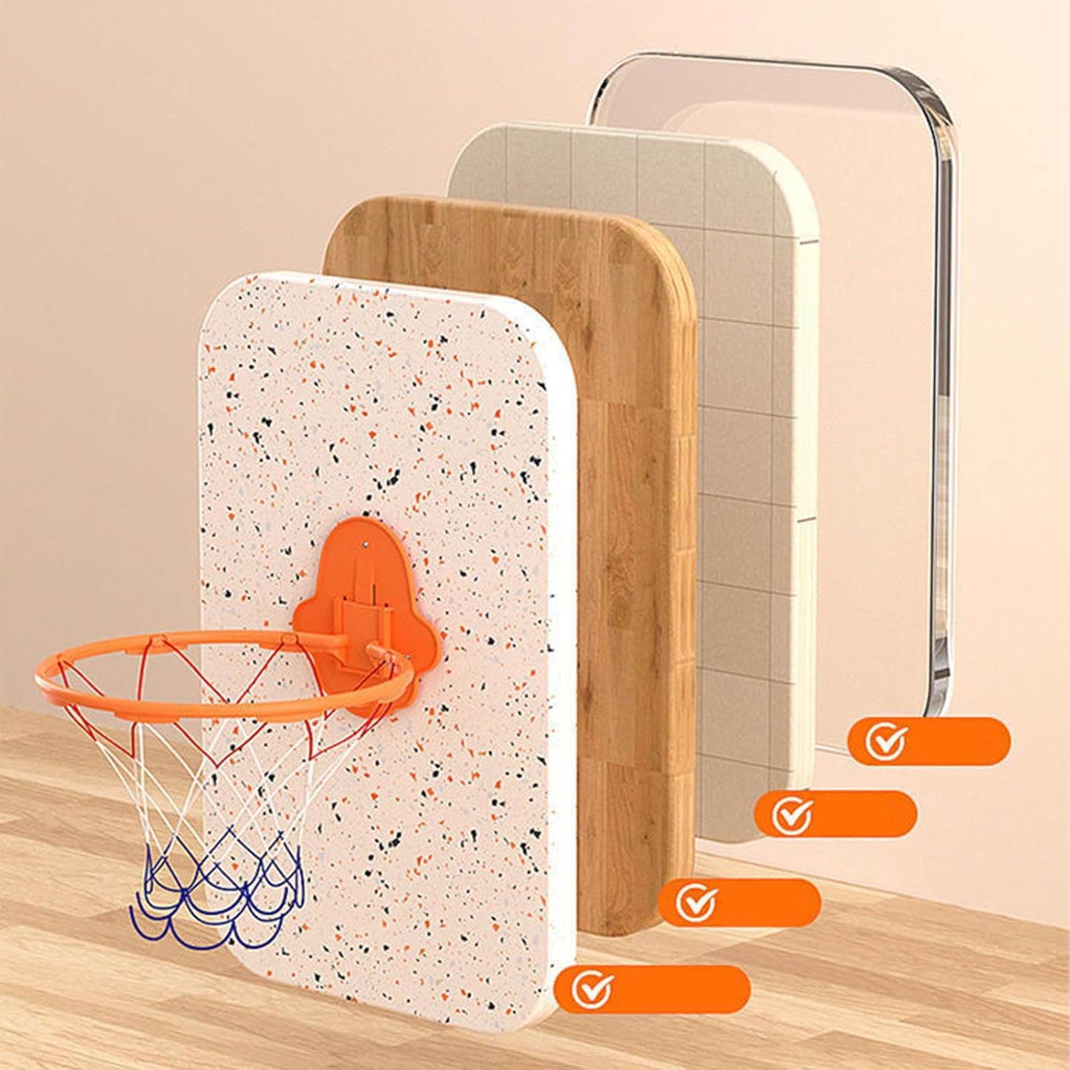 Basketball Hoop Indoor - 32cm Silent Basketball Dribbling Hoop, Mini with Sticky Backing | Wall Or Door Mounted Training Toy for, Kids, Teens, Home, Office, Playroom, Skill Development