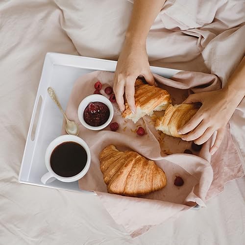 Miniatura 5 de XMNFLY Bandeja de servir con asas platos modernos de melamina blanca de 10 x 15 pulgadas, para servir vino, café, desayuno, bandeja de encimera de