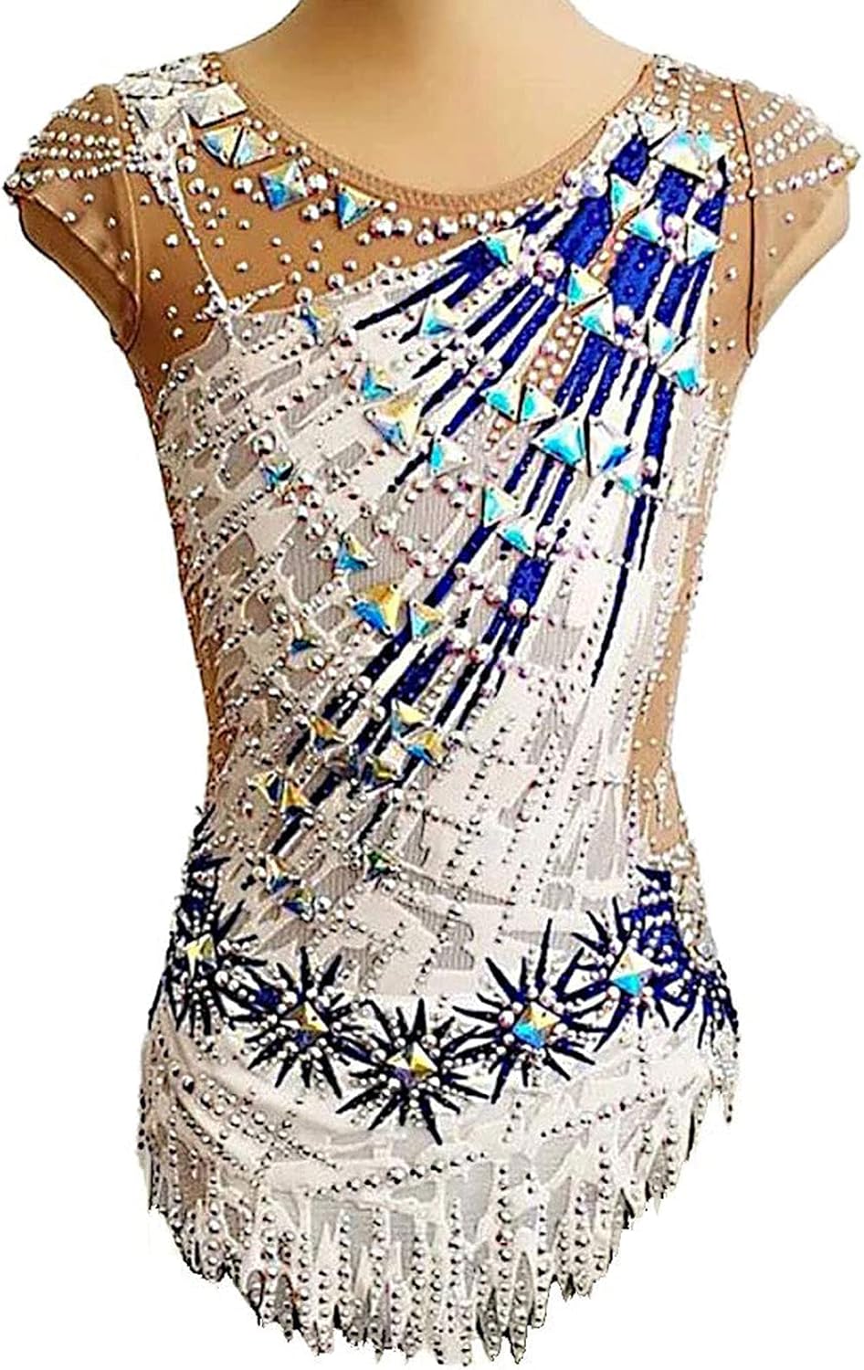 Sleeveless Rhythmic Gymnastics Leotards Girls Women Classic Sports Competition Wear High Elasticity Clothing,White,16Years