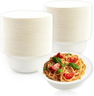 Suppenschalen Einweg Pappteller 100 Stück Suppenteller Pappschalen Zuckerrohr Einweggeschirr Schalen Einmal Einwegsuppenschale Für Party Und Picknicks (Weiß, 350ML)