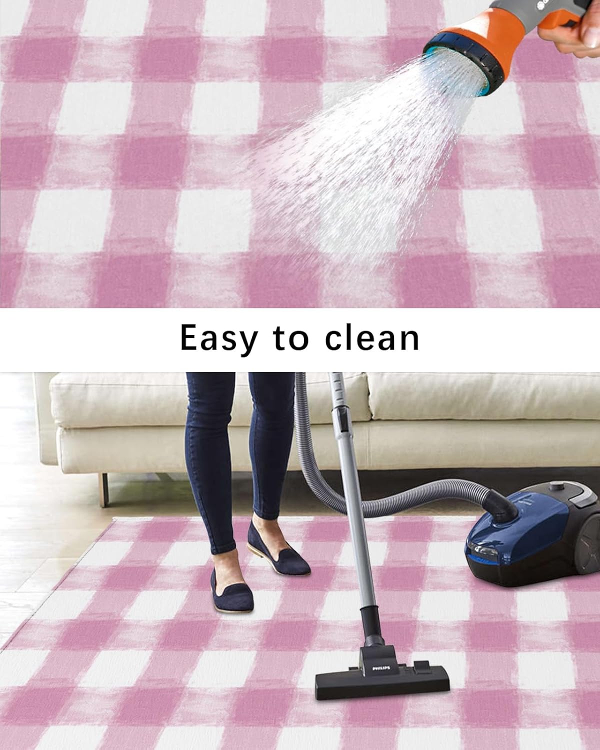 Outdoor Rug 4x6 ft Buffalo Check Outdoor Large Area Rug Non Slip Rubber Pink Plaid Farmhouse Washable Front Door Mat RV Rug Camping Carpet Patio Outdoor Rugs for Backyard Balcony Deck Porch Indoor