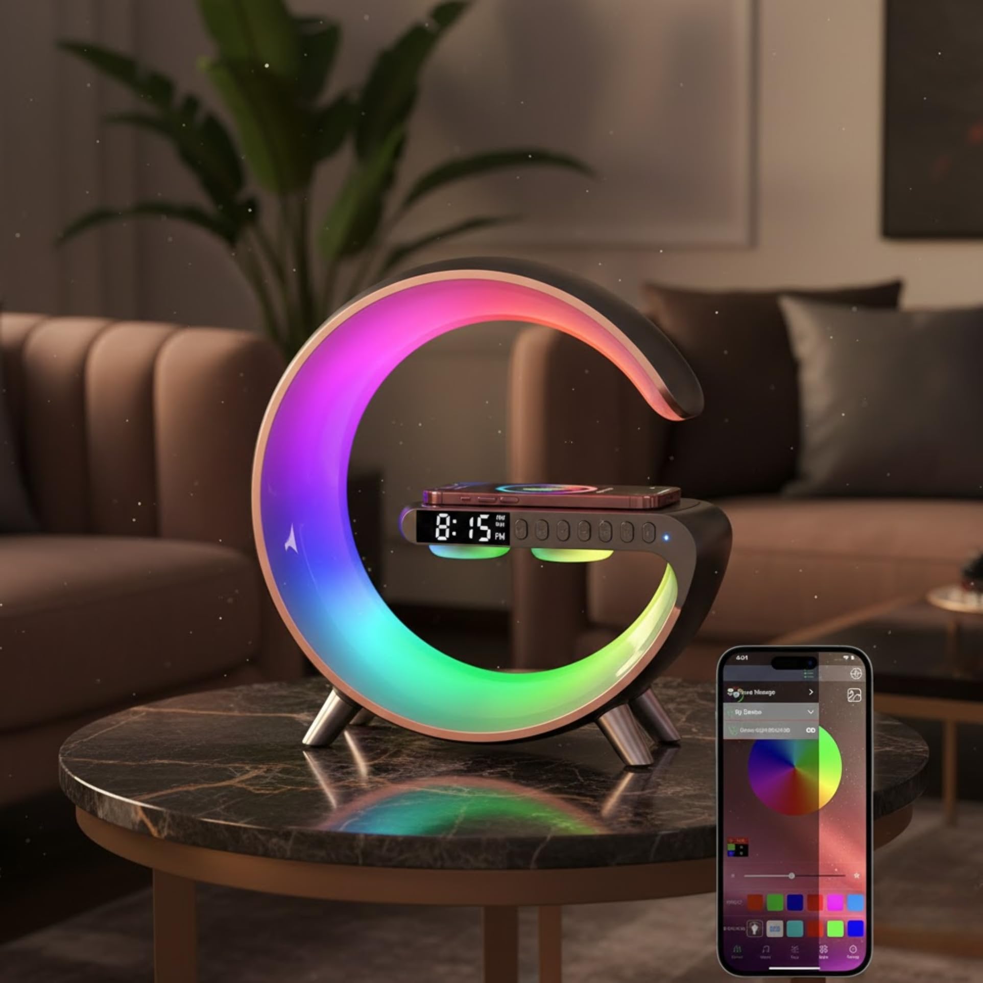 Drumstone 𝟓+𝟓 Year 𝐆𝐔𝐀𝐑𝐀𝐍𝐓𝐄 Wireless Charging Bluetooth Speaker Alarm Clock with LED Ambient Light | Qi Enabled 10W Charging Pad, Dual Alarm & Snooze, Bedside Speaker for Bedroom & Office-image-8