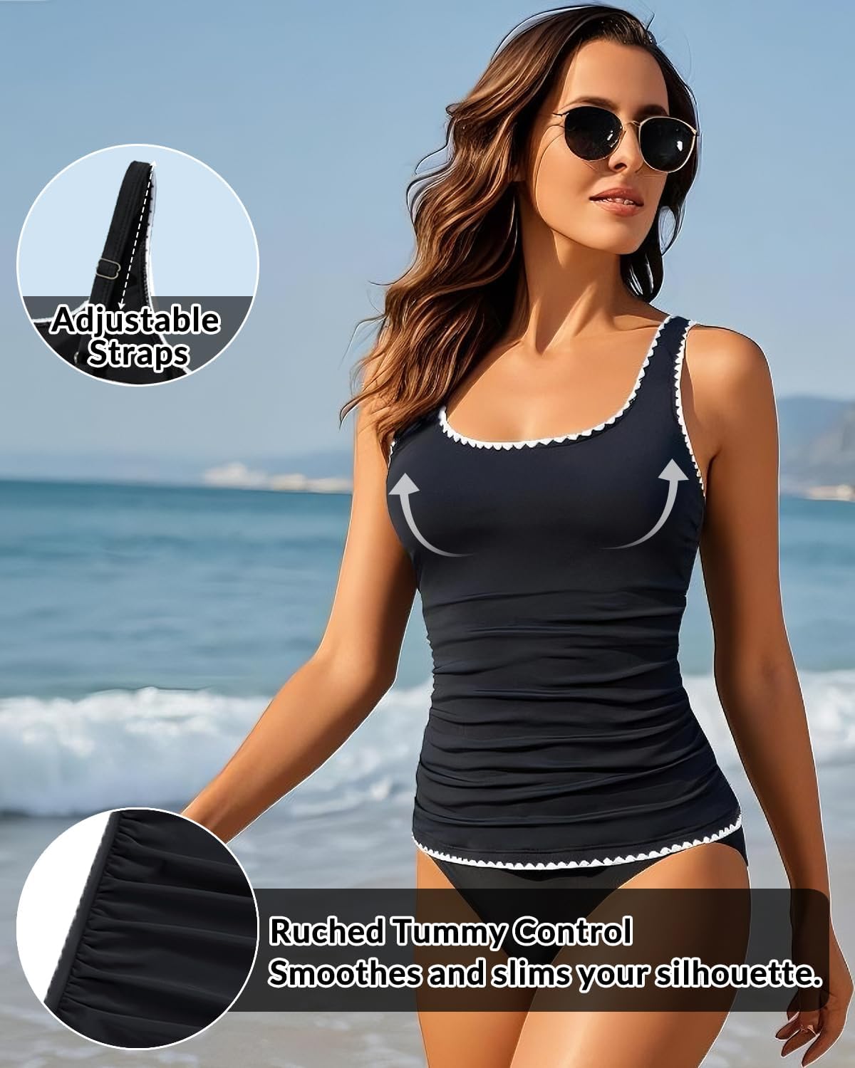 Aqua Eve Tankini Tops for Women Swimwear Top Only Tummy Control Bathing Suit Top No Bottom (Available in Plus)