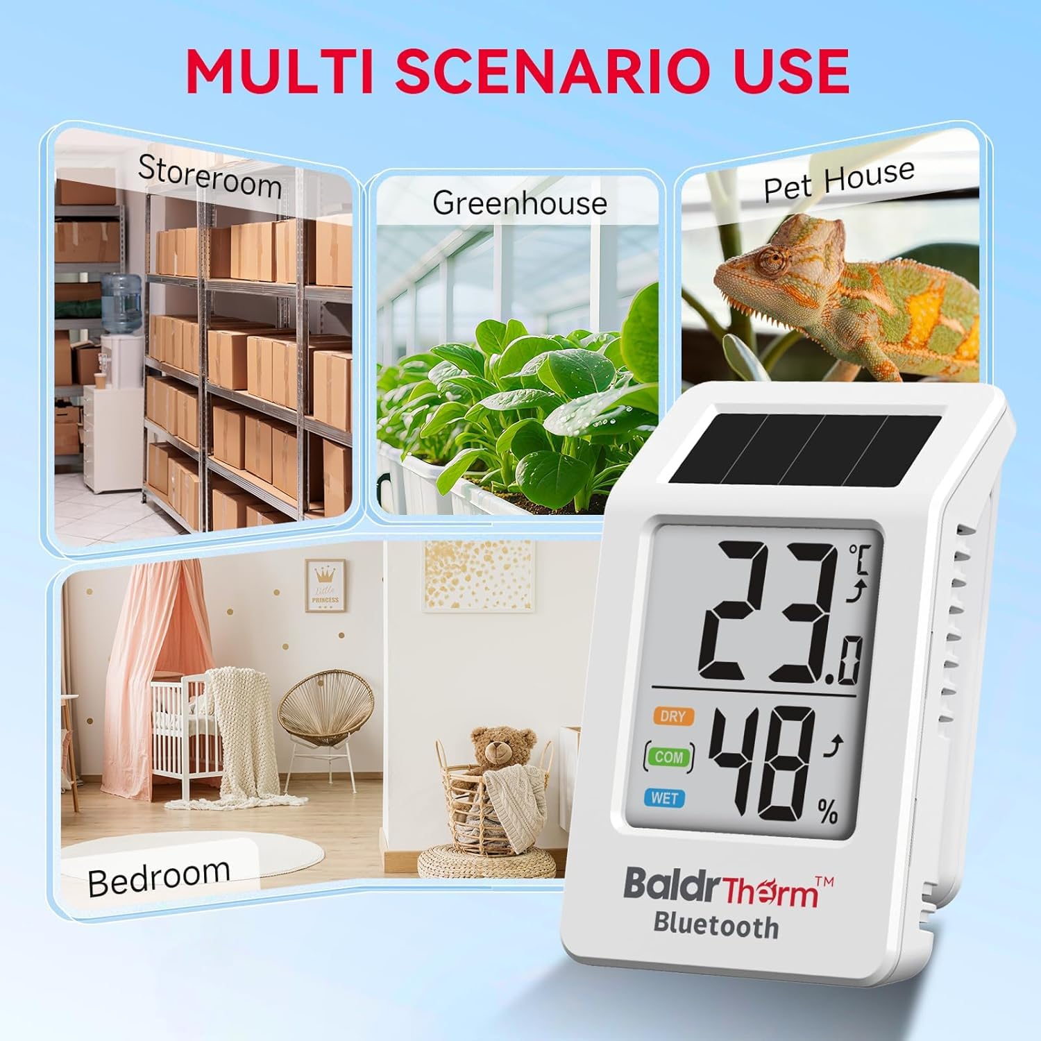 BaldrTherm WiFi Thermometer, Wireless Smart Thermometer, Remote Temperature Monitor with Gateway&Solar Sensor,200ft Coverage, App Alerts,12-Month Battery, Comfort Indicator, Data Sync Recover,1Pack