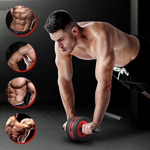 Miniatura 10 de EnterSports Ab Rollers Wheel Kit Exercise Wheel Core Strength Training Abdominal Roller Set with Push Up Bars Resistance Bands Knee Mat Home Gym