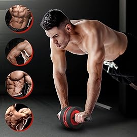 EnterSports AB Wheel Roller, 6-in-1 Exercise Roller Wheel Kit with Knee Pad, Resistance Bands, Pad Push Up Bars Handles Grips, Perfect Home Gym Equipment for Men Women Abdominal Roller (Red)