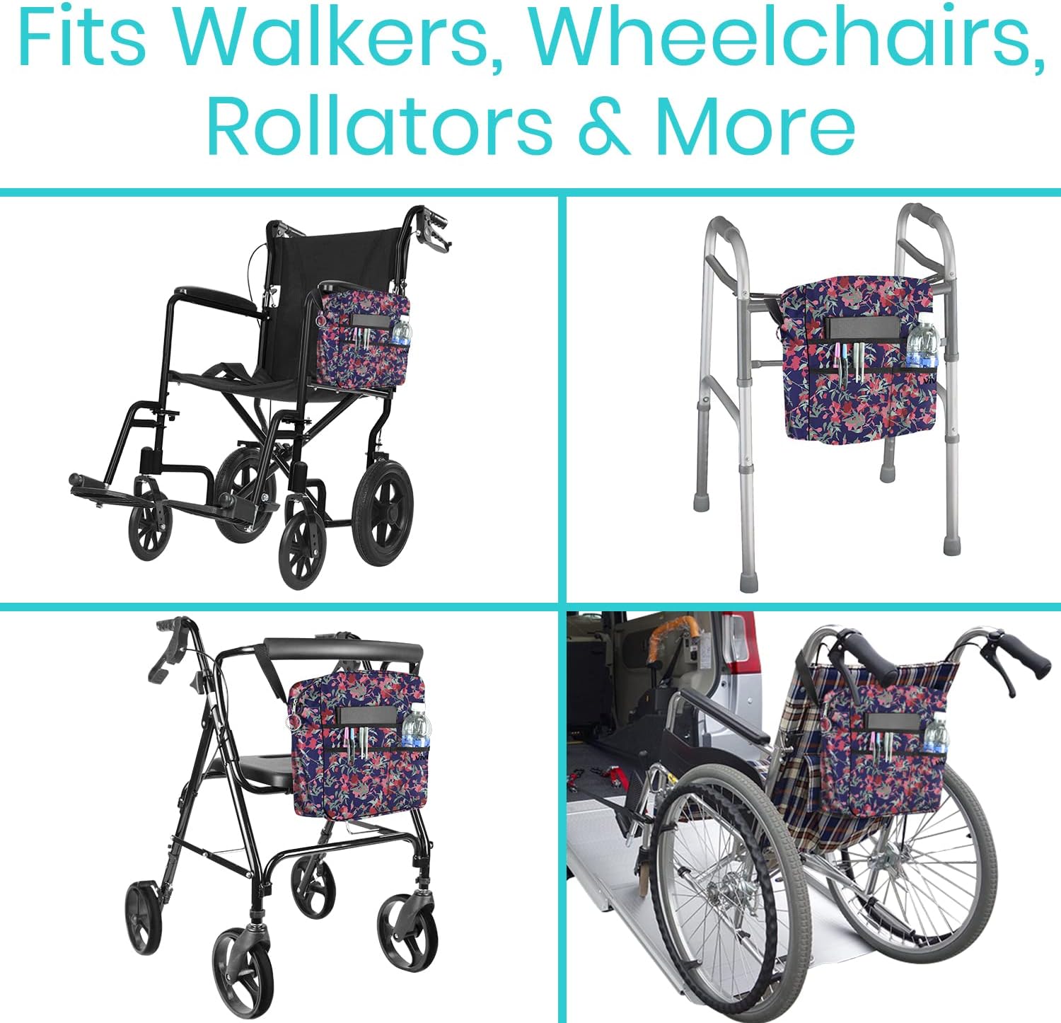 Vive Rollator Bag - Universal Travel Tote for Carrying Accessories on Wheelchair, Rolling Walkers, Transport Chairs, Mobility Scooters - Lightweight Handicap Medical Mobility Aid - for Women, Seniors : Health & Household