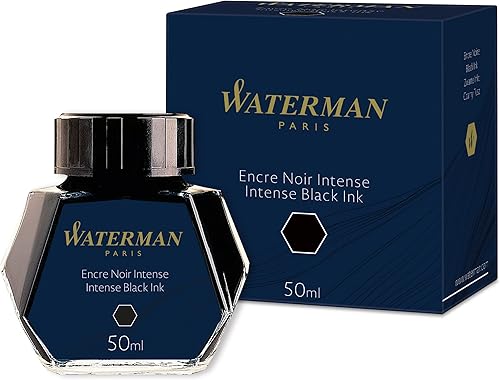 Waterman Tinta para Pluma Estilográfica, Negro Intenso, Botella de 50ml, Para Plumas Estilográficas Recargables Negro intenso,Azul serenidad,azul