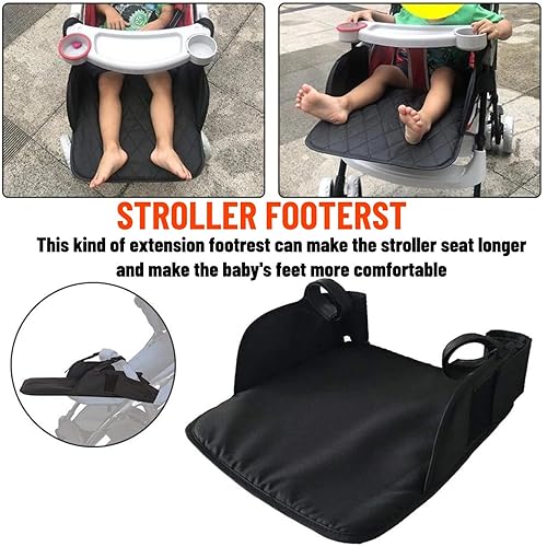 Miniatura 4 de Reposapiés para cochecito, reposapiés de extensión de cochecito de bebé, soporte de pie extraíble y ajustable (negro)