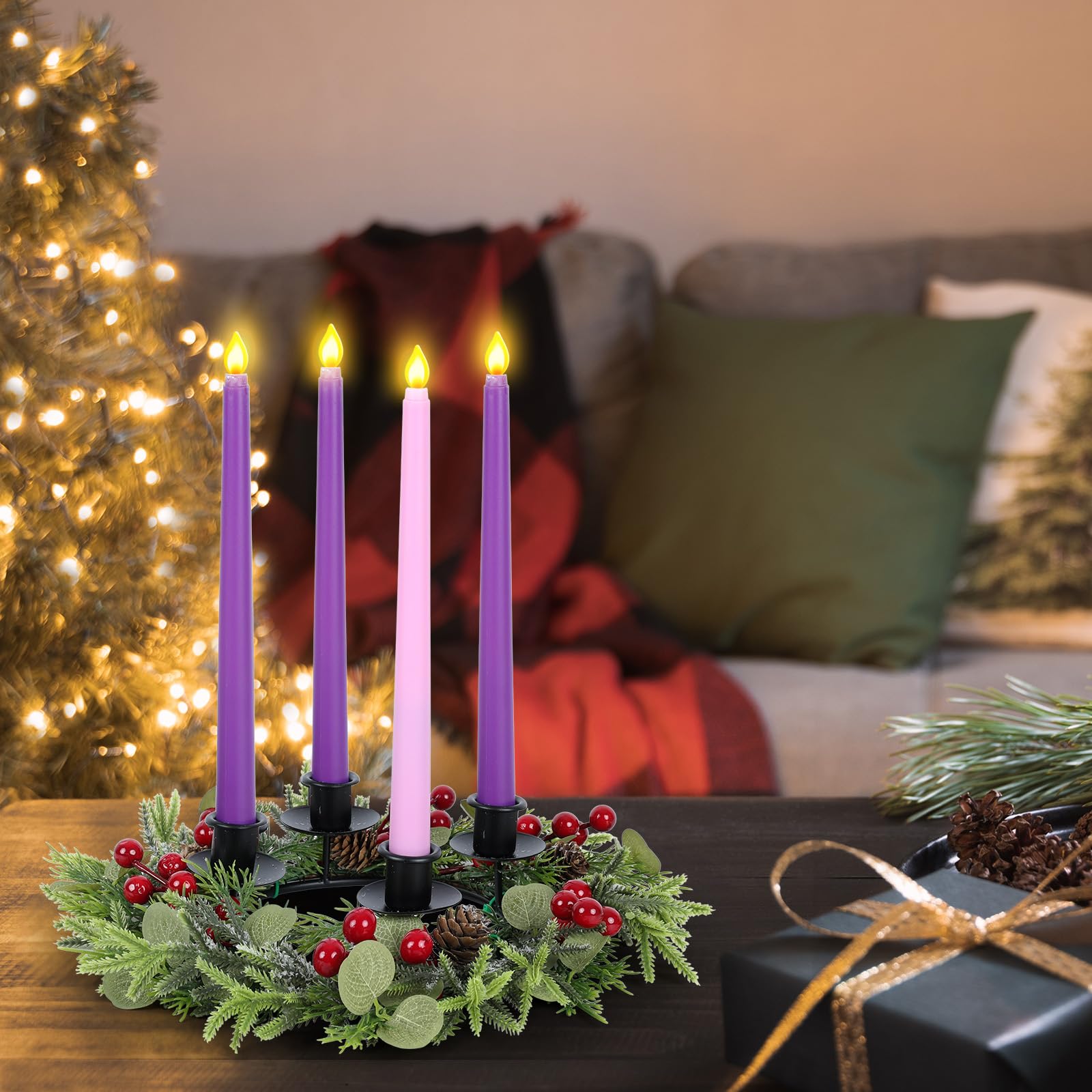 Lot de 5 couronnes de l'Avent de Noël avec bougeoirs, bougies de Noël pour maison, cheminée, église, centre de table, maison, école, cheminée de l'Avent
