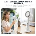 High Speed Portable USB Hand Fan, 4800 RPM, 1200mAh Rechargeable Battery, Up to 6H Runtime, 3 Speed Modes for Travel, Office & Makeup, Mini Fan, Hand Fan, Small Fan, USB Fan (White) gallery image