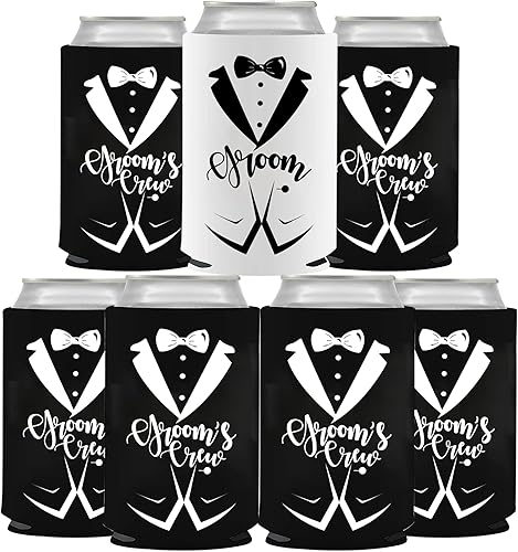BachpartyGifts Recuerdos de despedida de soltero, 8 piezas, fundas enfriadoras de latas de cerveza para novios de boda (corbata dorada)