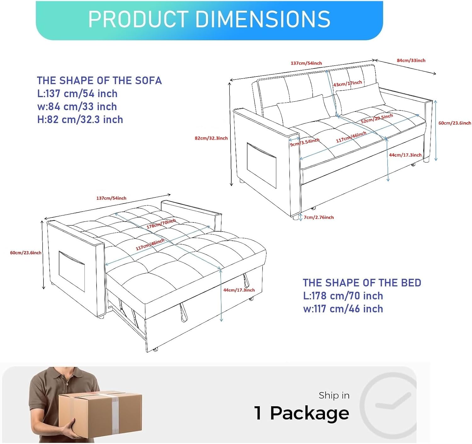Convertible Sleeper Sofa Bed Futon Couch Velvet Fabric Pull Out 2-seat (Grey)