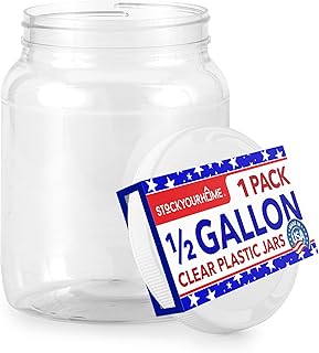 Stock Your Home Half Gallon Clear Plastic Jars with Lids (1 Pack) 64 oz Wide Mouth Large Jar with Lid, Big Container for Candy, Cookies, Arts & Crafts, Bartender Money Tips, Kitchen & Pantry Storage