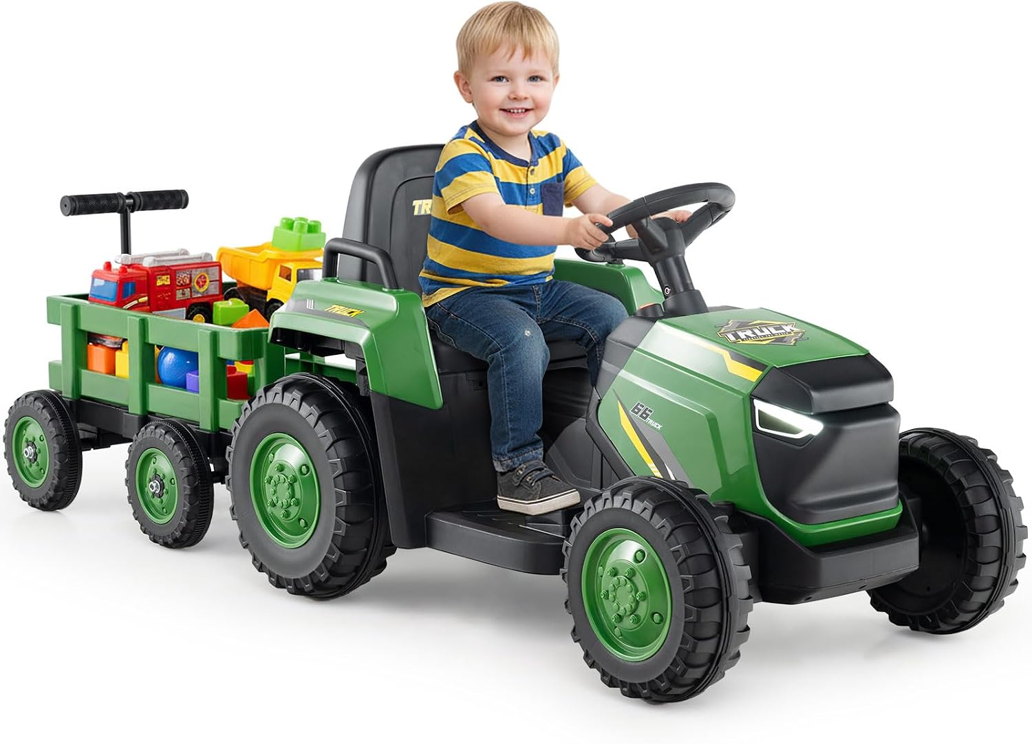 COSTWAY Elektro-Traktor mit Anhänger, 12V (Dunkelgrün)