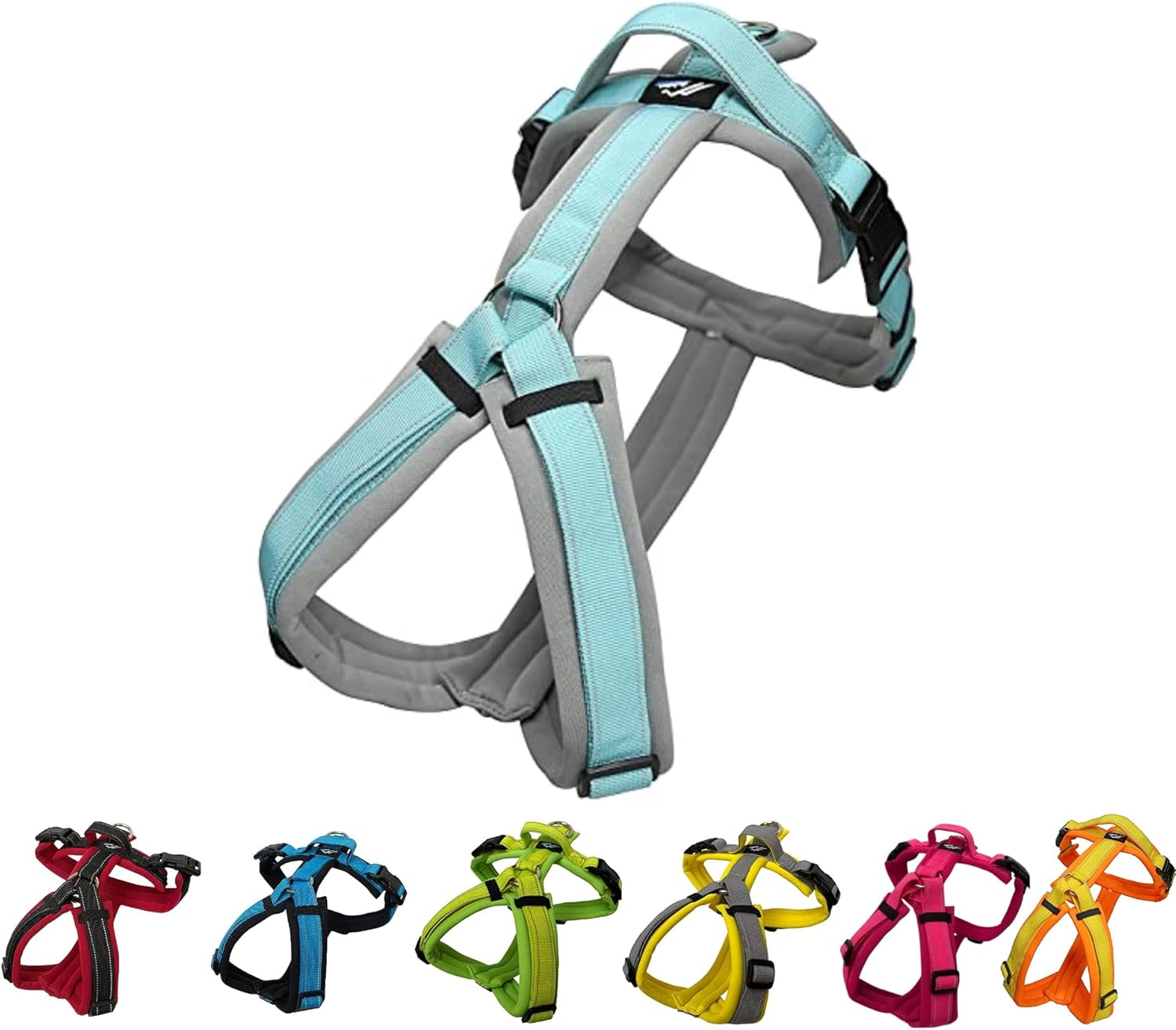 [白山:Hakusan] Zero Dog Harness Basic Type, Safe - No chocking/Hard to Disconnect, Great fit - Easy Put on and Off/Adjustable, Reflector, XL - Large Dog, Two-Tone Gray × Mint