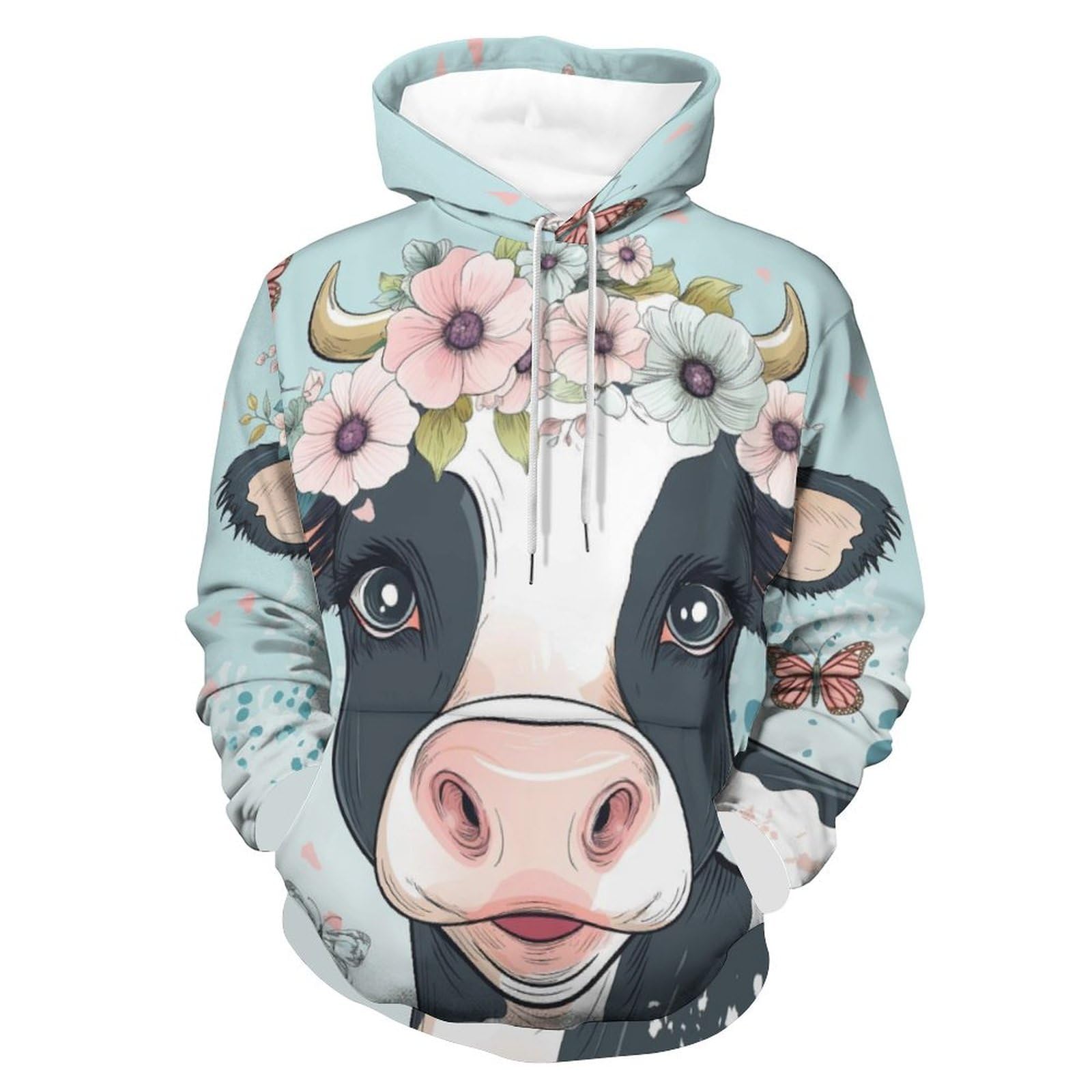 Sweat à capuche vache papillon fleur sweatshirt hoodie manches longues pullover S - 8