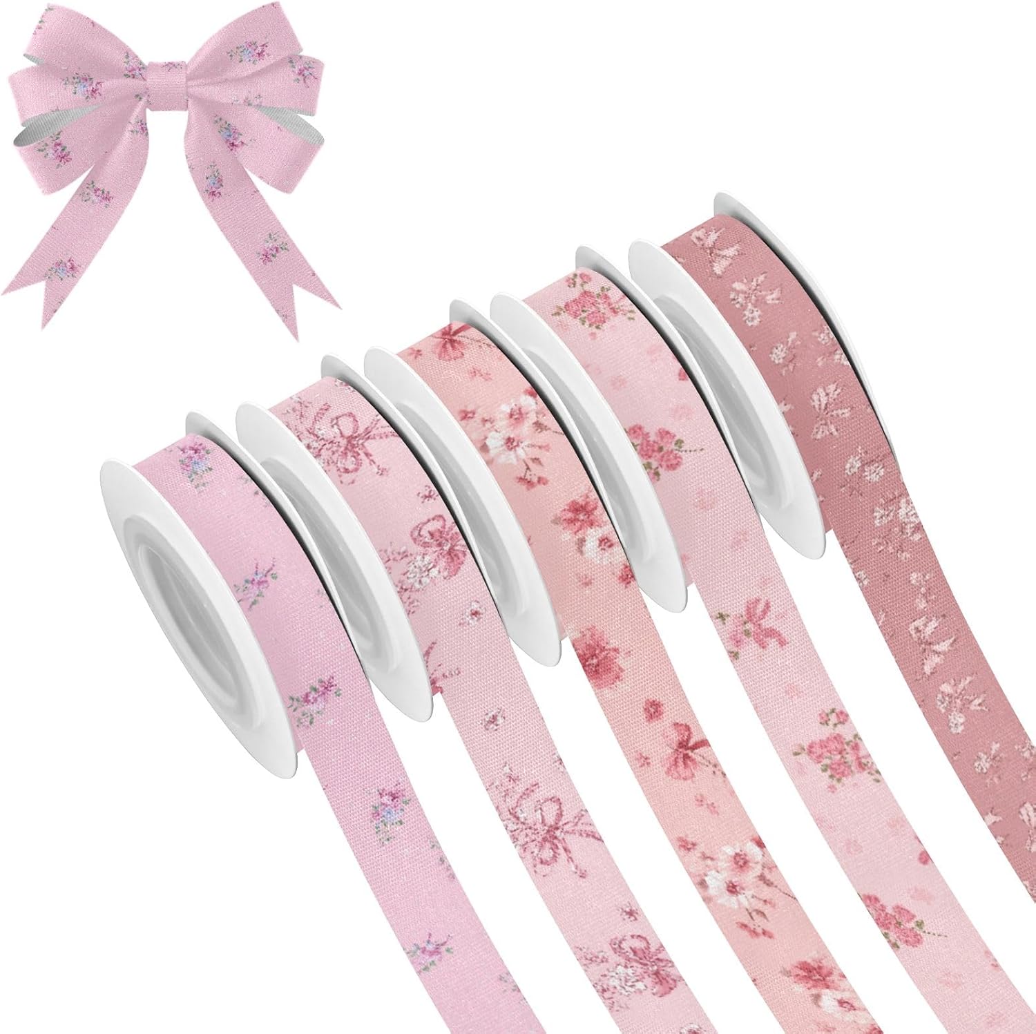 Amazon.com: Small Floral Ribbon Pink Fabric Ribbon for Gift Wrapping ...
