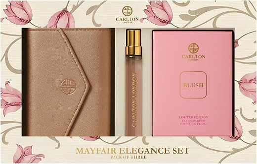 Carlton London Mayfair Elegance Gift Set for Women – Blush Eau De Parfum 30ml, Travel Perfume Spray &amp; Stylish Beige Wallet...