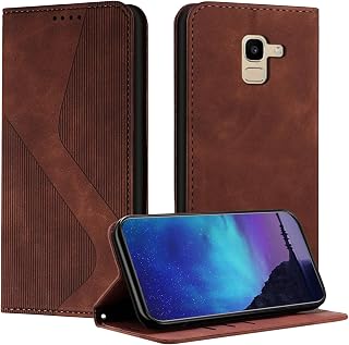 Fatcatparadise Funda de Cuero Flip para Samsung Galaxy J6 2018 - Premium a Prueba de Choques, Libro de Pie (Marrón)