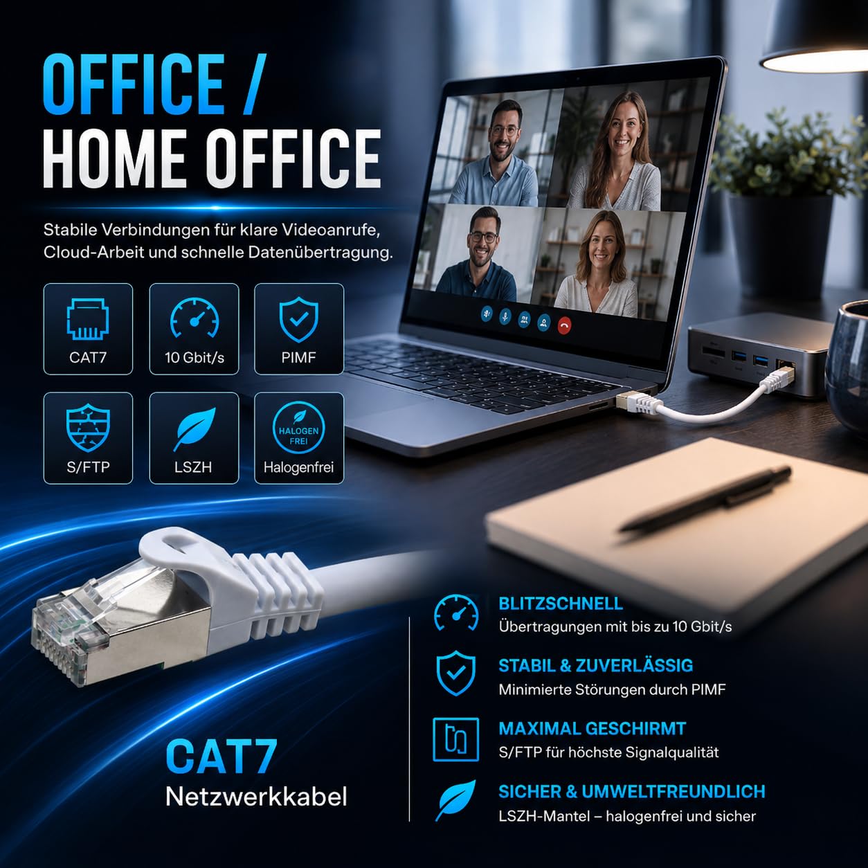 1aTTack.de CAT7 kabel LAN / 20 x 2 m - biały/kabel CAT 7 PIMF S/FTP kabel sieciowy Ethernet 10 Gbit/s z wtyczką Cat 6a RJ45 LSZH