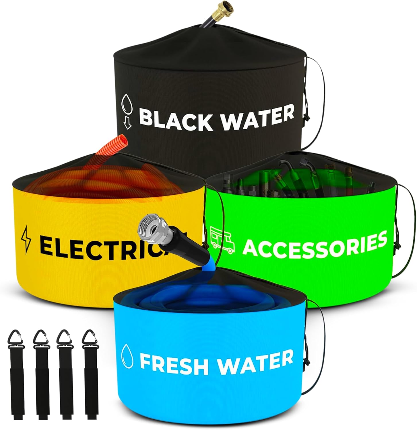 DanDee 4-PACK Waterproof Storage Bags for RV, Sewer Hose, Water Hose, Electrical & RV Accessories - Durable, Colored Bags for Easy Organization!