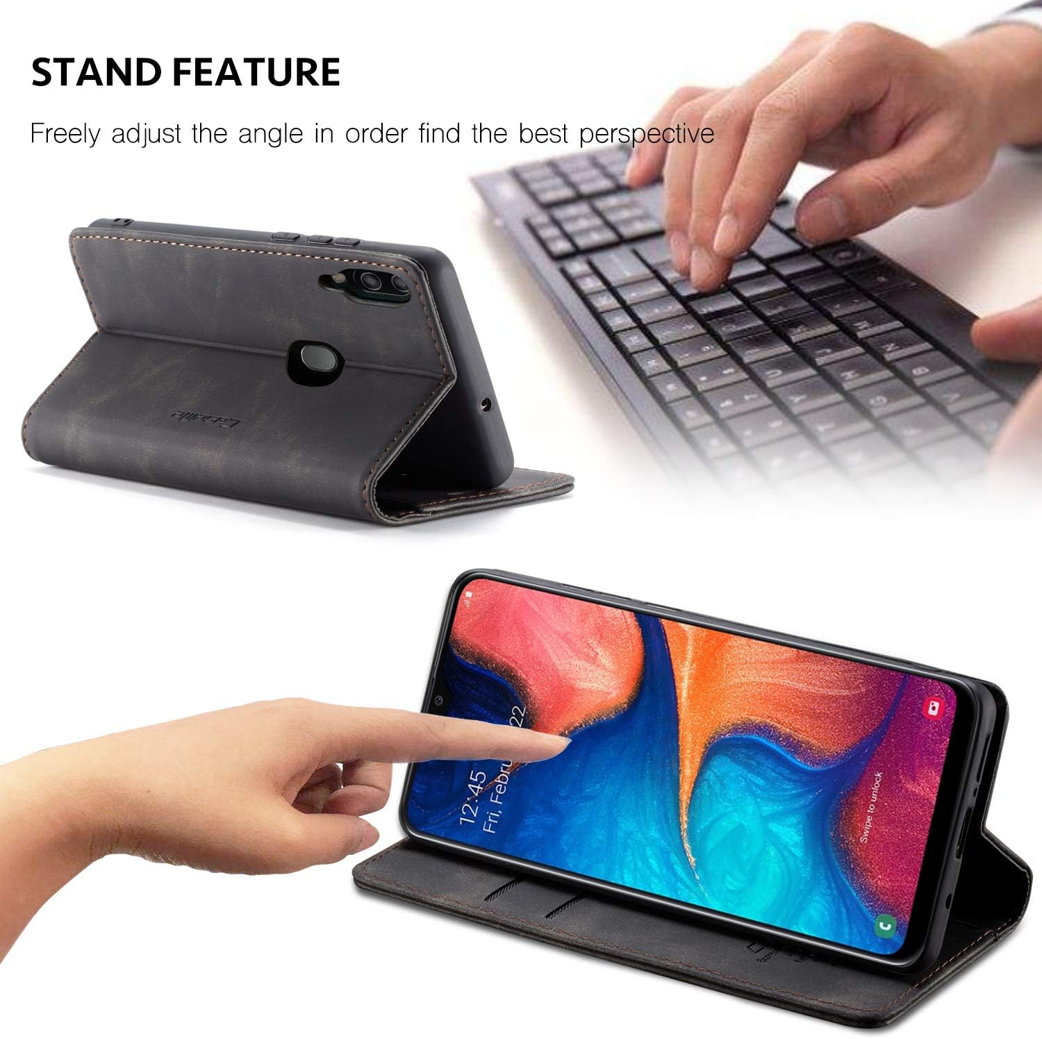 Samsung Galaxy A30/A20 Case,Samsung Galaxy A30/A20 Wallet Case Cover, Magnetic Stand Flip Protective Cover Leather Flip Cover Durable Shockproof Protective Cover for Samsung Galaxy A30/A20(Black)
