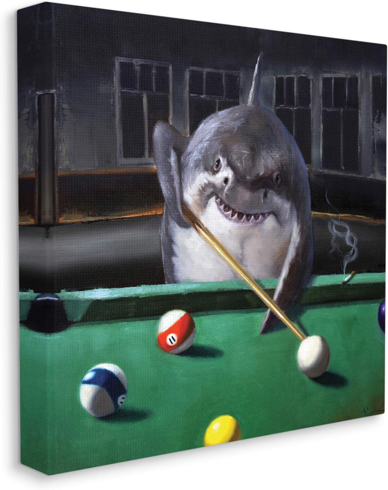 Stupell Industries Pool Shark Funny Marine Animal Bar Canvas Wall Art, 17 x 17, Green