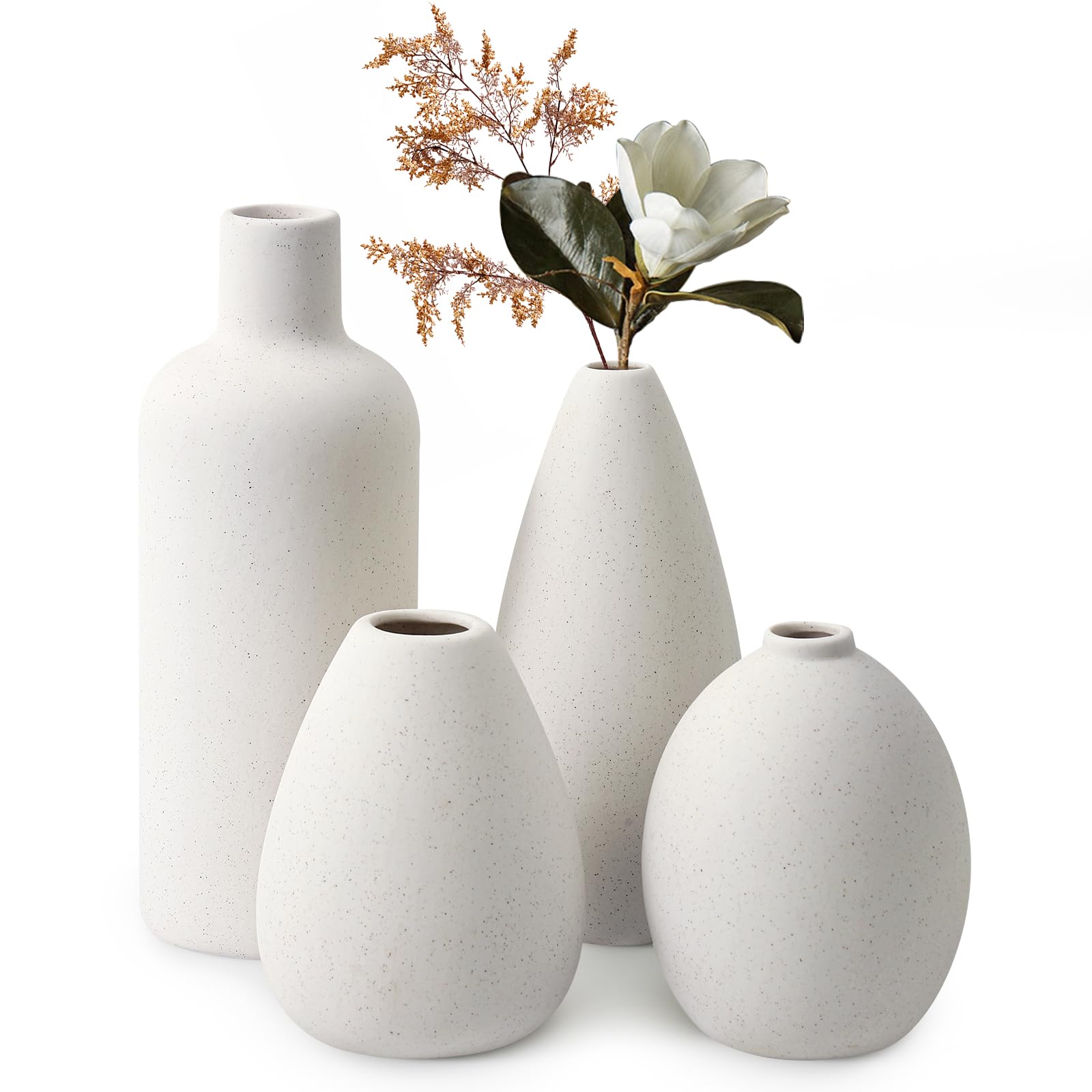 Omtofo 4 Jarrones De Cerámica, Jarrones Decorativos Modernos Hogar para Hierba De Pampas, JarróN PequeñO para El Hogar, Salón, Comedor, Entrada, Oficina, Decoración (Beige)