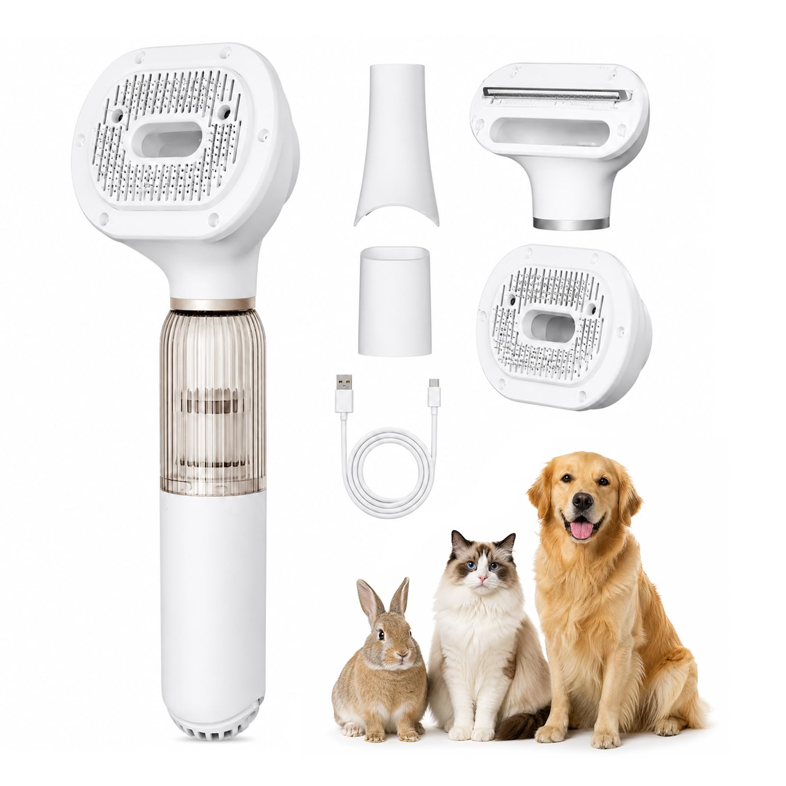 Aspiradora de mano para perros con cepillo – Cortaperros inalámbrico, potencia de succión de hasta 10 KPA, con 4 accesorios de succión y soplado, limpieza y cuidado en uno, fácil de guardar y