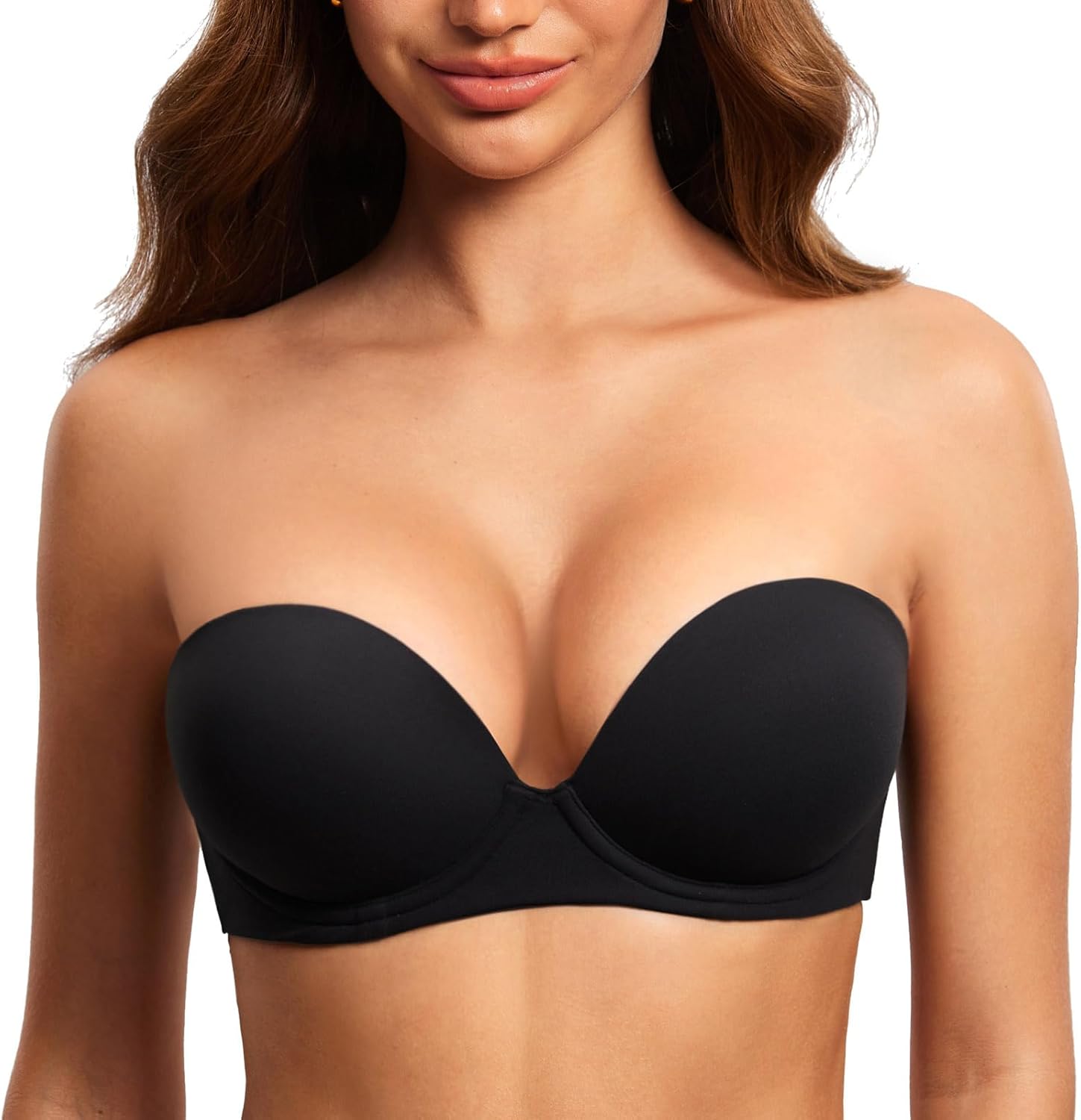 DOBREVA Women's Strapless Push Up Bra Padded Plunge Underwire Plus Size Bras Add 1 Cup