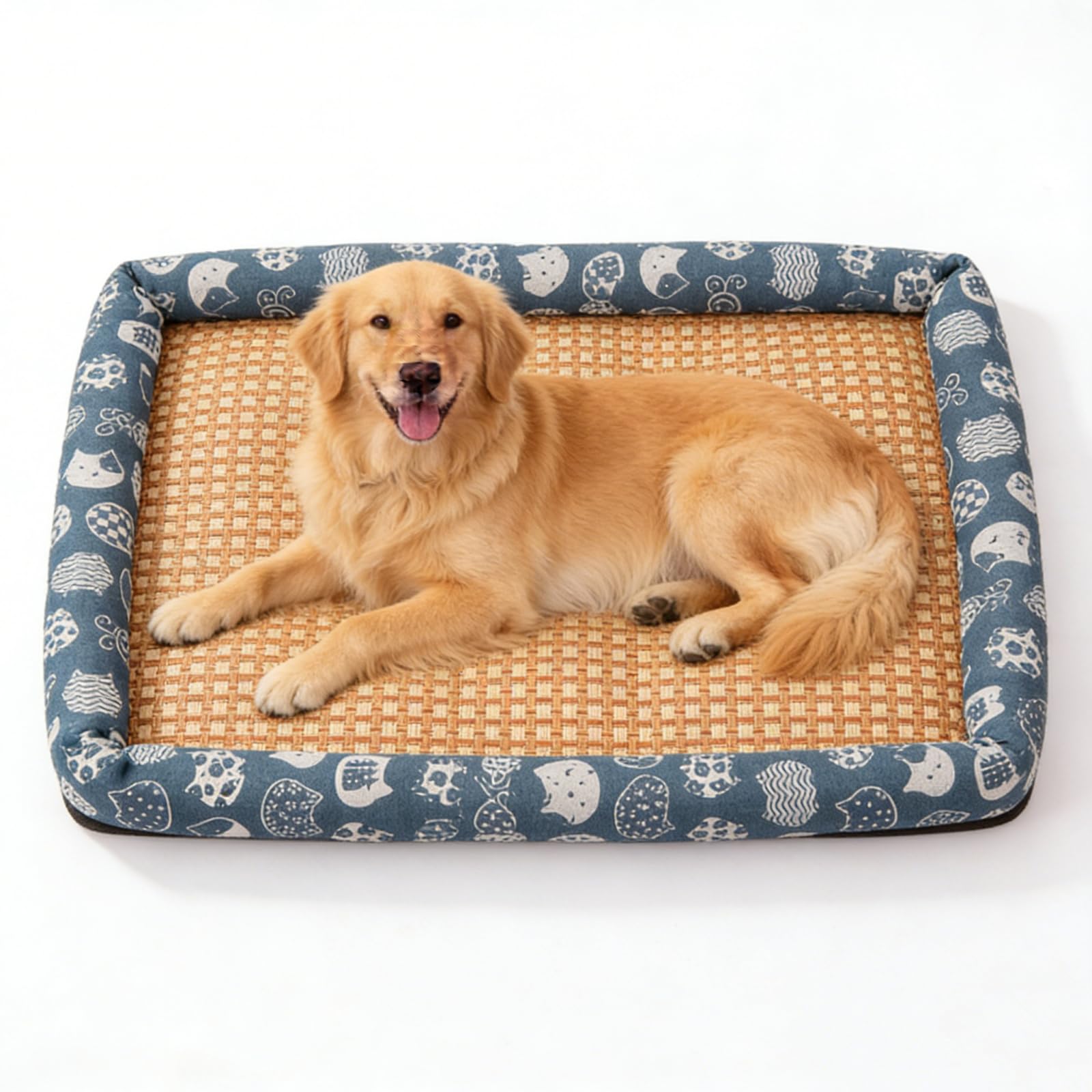 YONGLSP Breathable Rattan Cooling Pet Bed, Summer Linen Rattan Mat Nest, Woven Breathable Square Washable Bed with Edge for Dogs Cats (B,40 * 50CM)